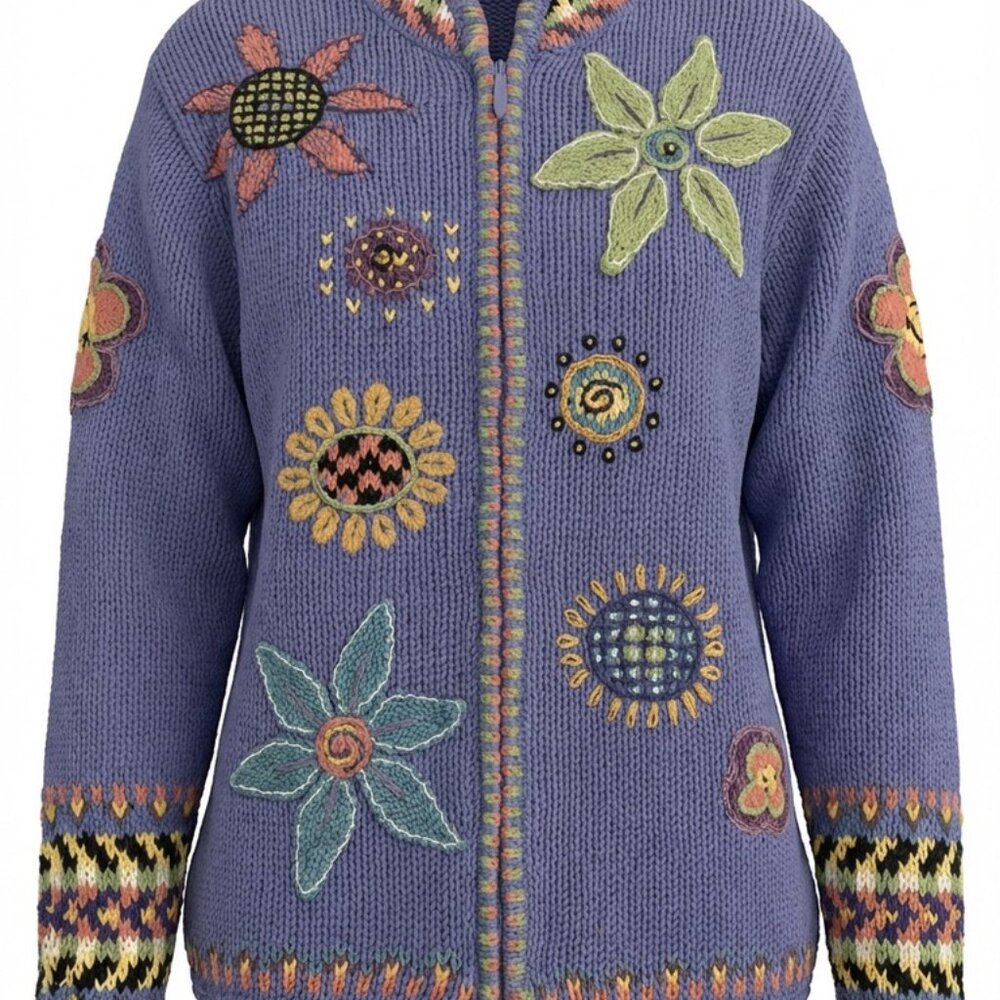 Vintage Icelandic Design Lavender Purple  Knit Cardigan Womens Size Small